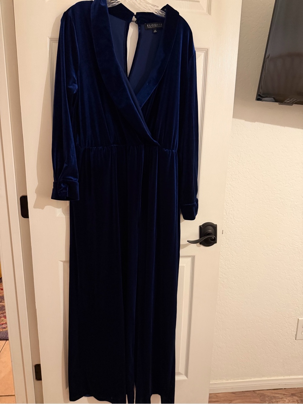 Eloquii Women's Deep Blue Velvet Wrap wide leg jumpsuit